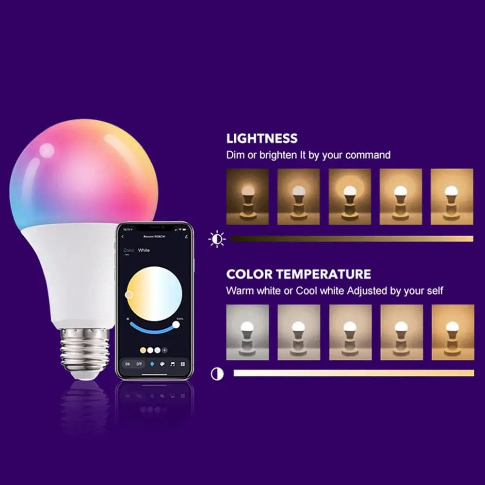 Smart Bluetooth bulb with color-changing LED, compatible with iOS and Android  Bluetooth LED bulb, dimmable white and RGB colors, controlled via smartphone app  LumiSound Bluetooth-enabled smart bulb, adjustable brightness and color, energy-saving LED  Multi-color Bluetooth light bulb, remote controlled, compatible with voice assistants      Smart light technology with LumiSound™ Mobile-Controlled Bulbs